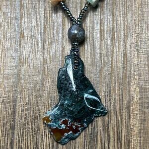 Polished Ocean Jasper Pendant And Beaded Necklace 16” Calm Renewal